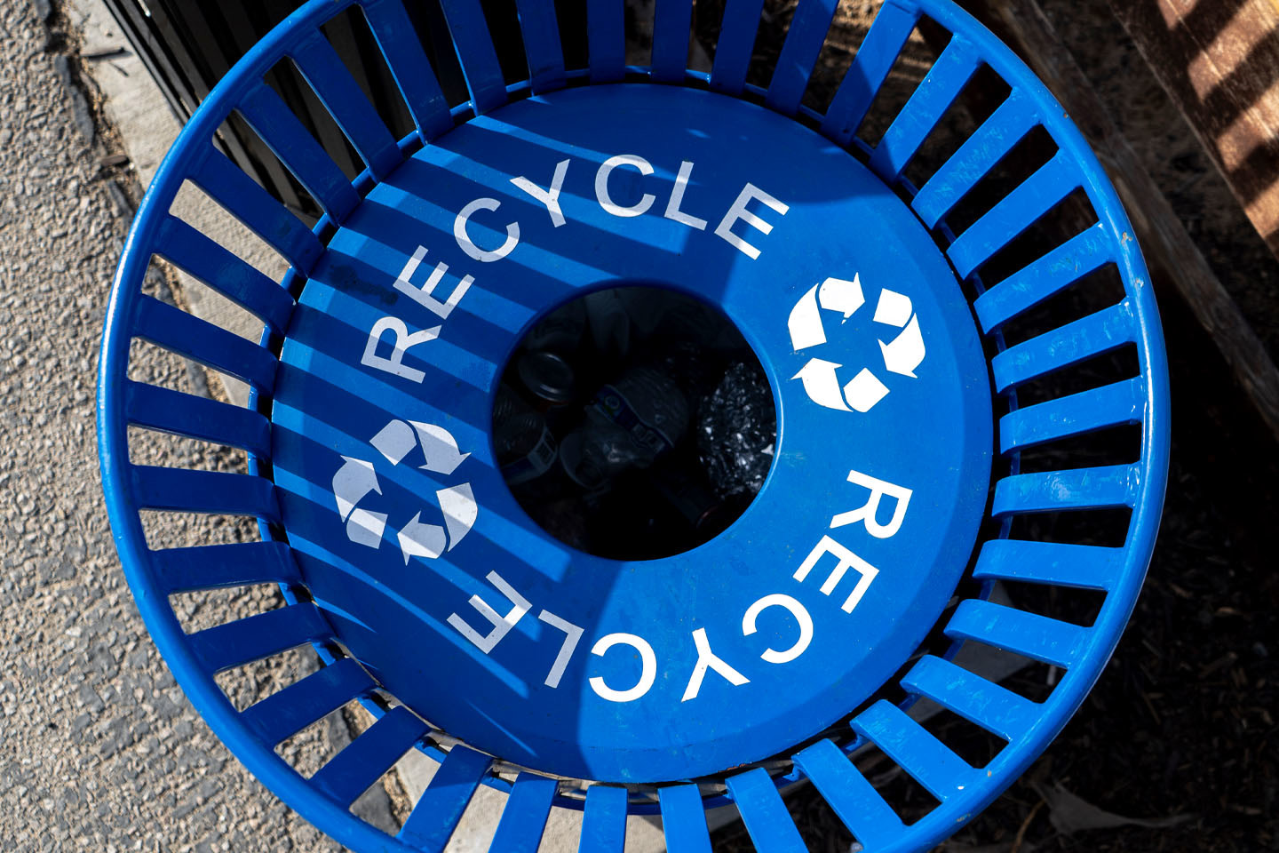 Blue recycling bin