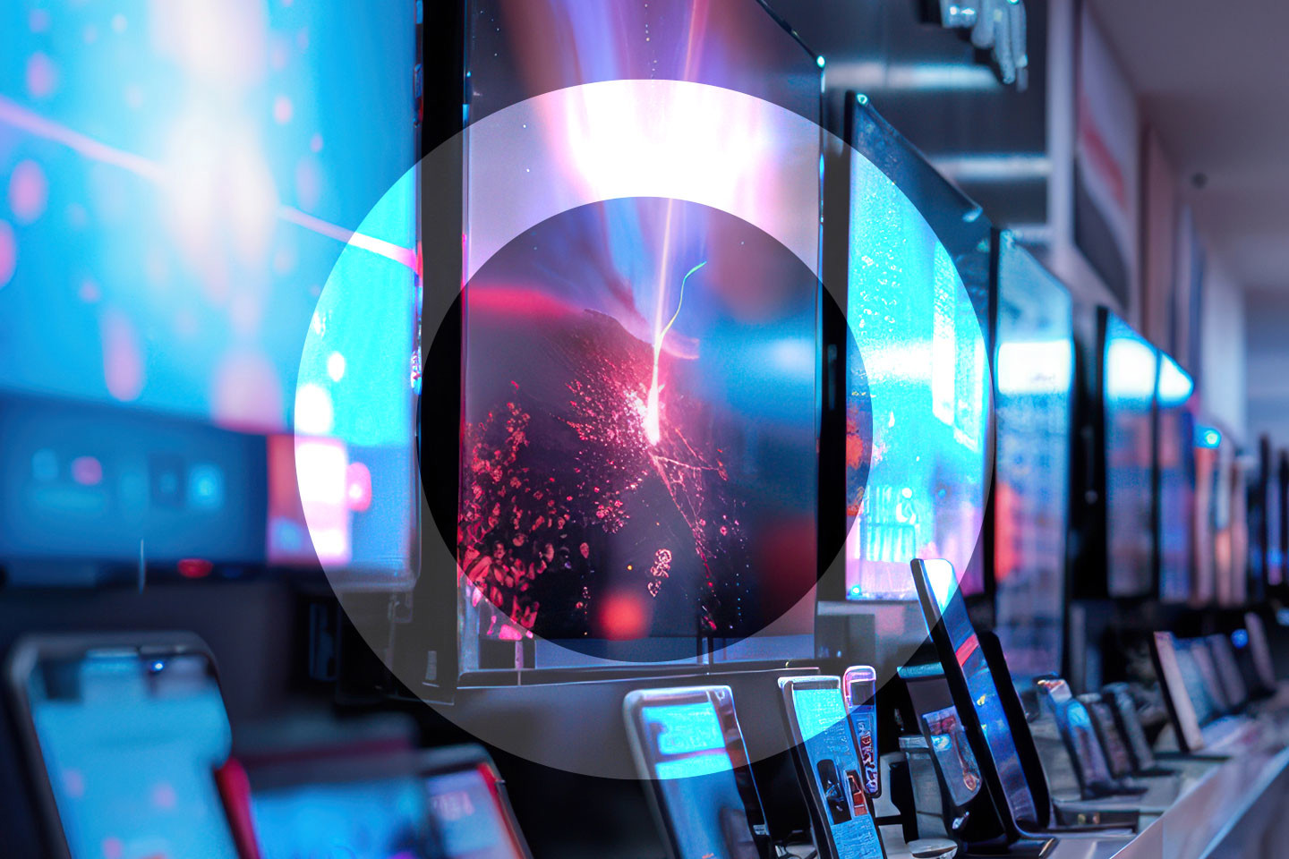 Computer Screens Overlayed With O Graphic