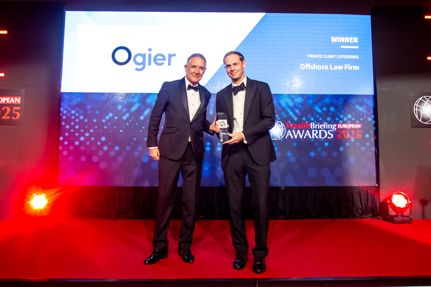 Matt Guthrie accepting Offshore Law Firm at WealthBriefing European Awards 2025