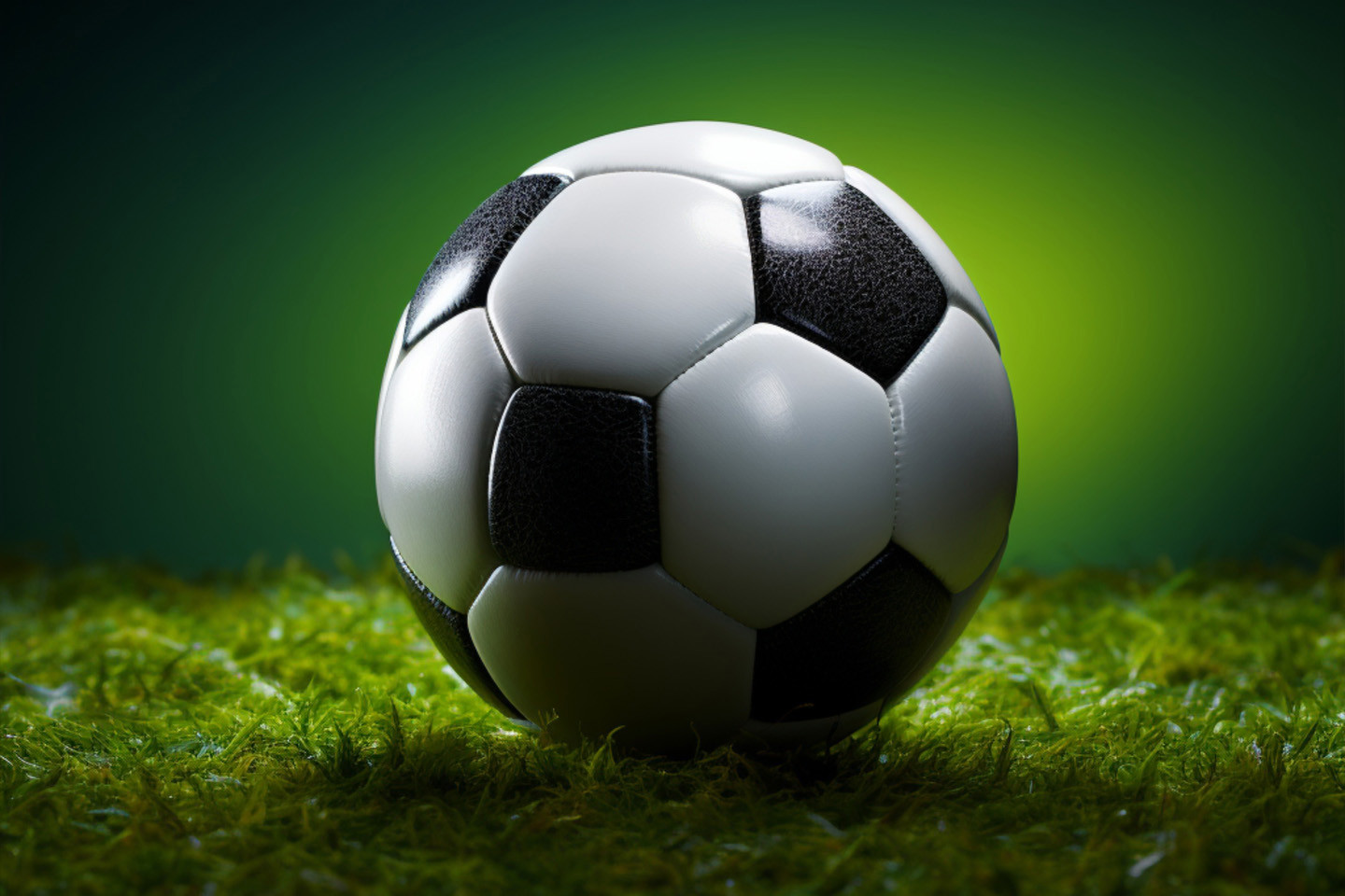 Football on grass on green background