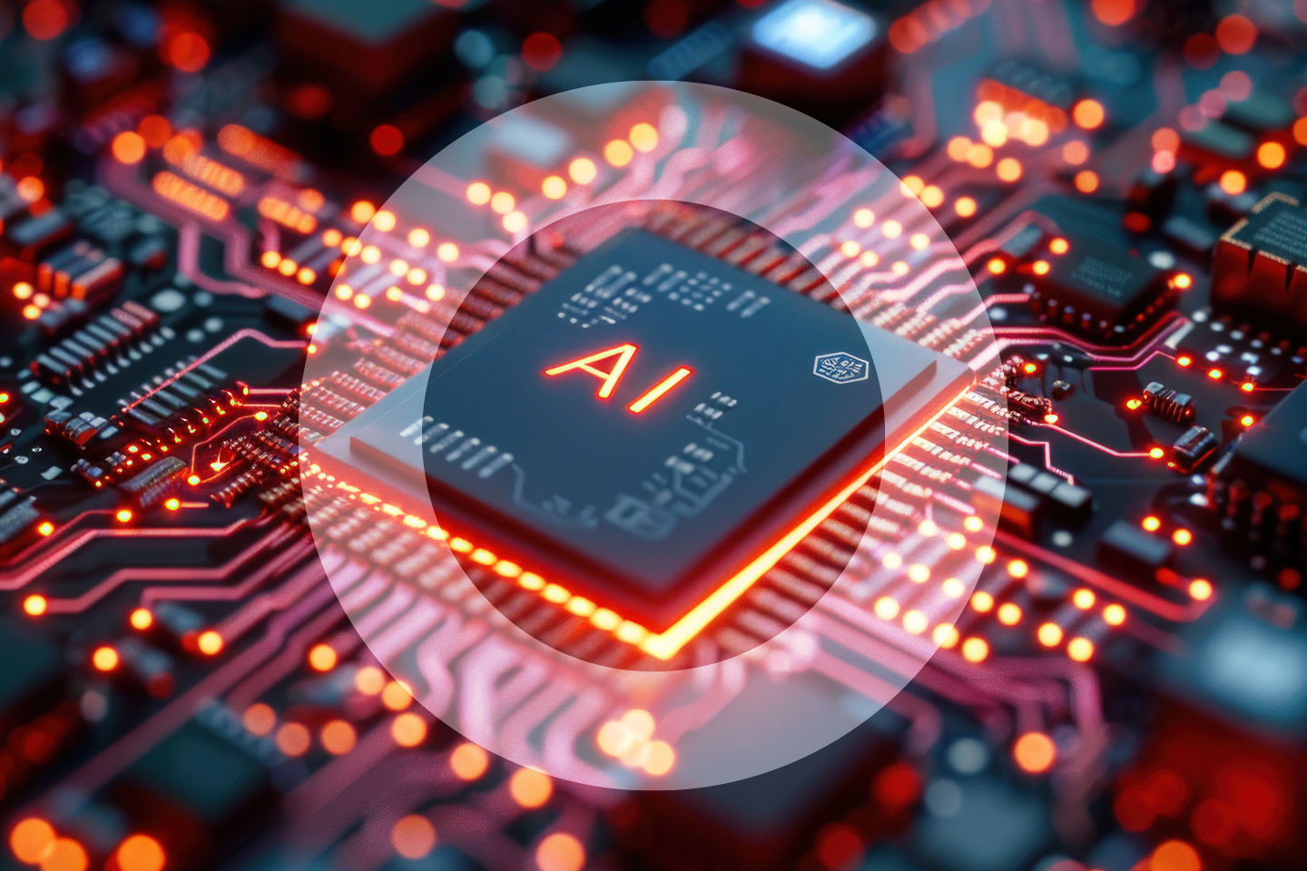 Circuit board with chip labelled AI