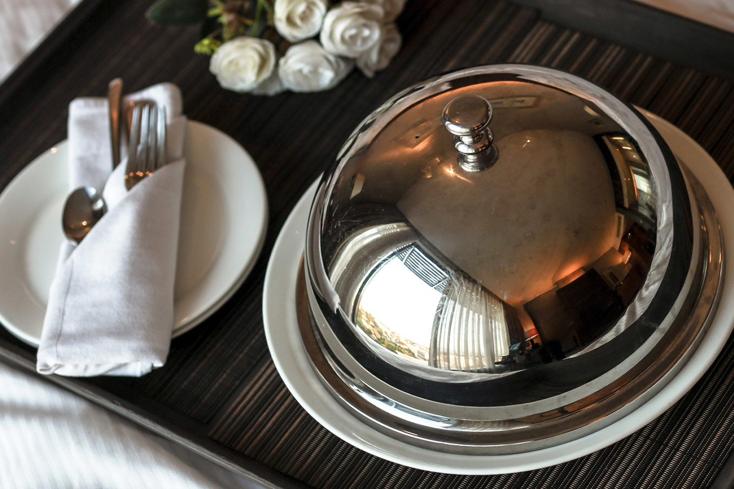 Hotel Tray with Plate and Food Cloche