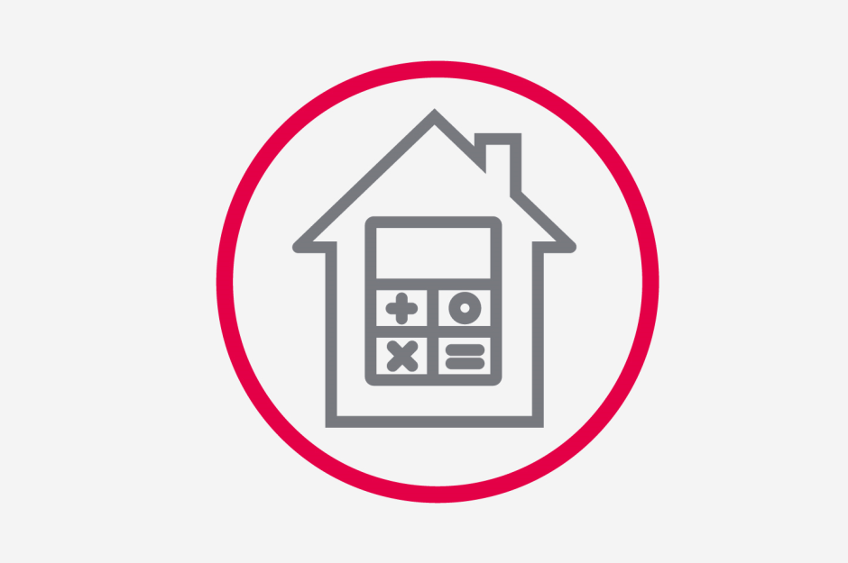 Icon of a red circle containing a house with a calculator inside, representing the residential calculator option