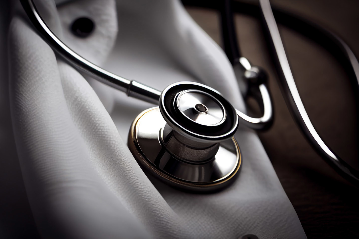 close up of stethoscope near a shirt collar
