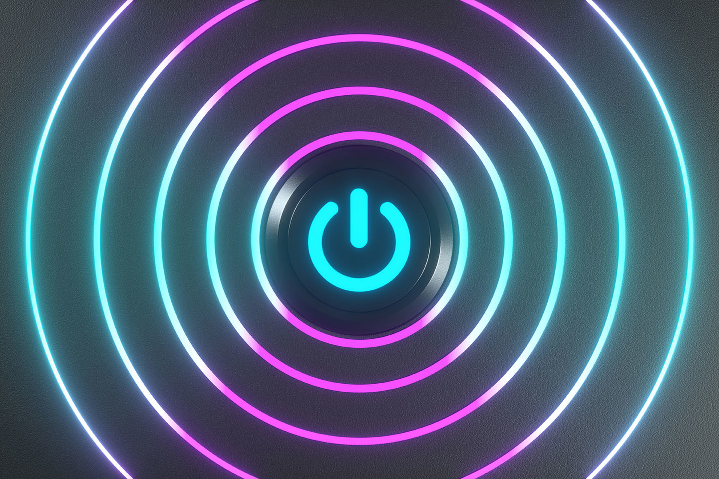 on button surrounded by pink and blue LED rings