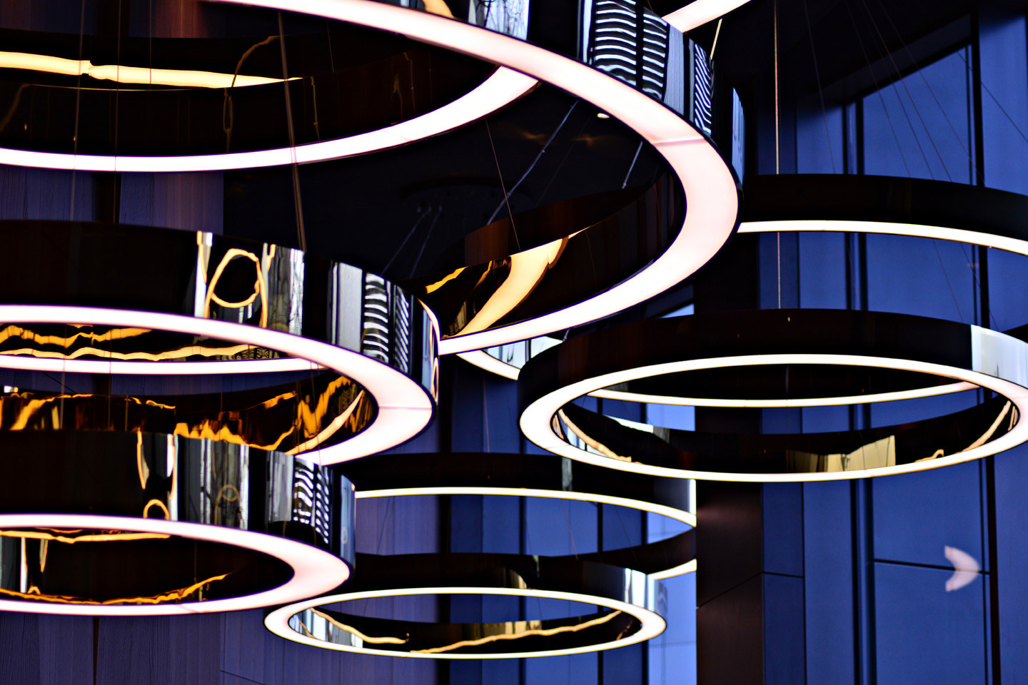 modern circular hanging lights closeup